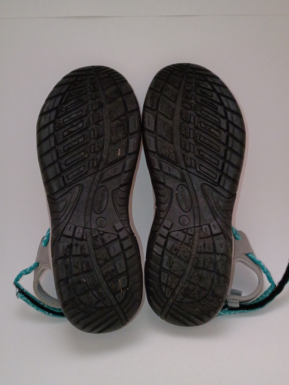 Covina Women's Gray Sandals with Teal Patterned Straps - Picture 2 of 5